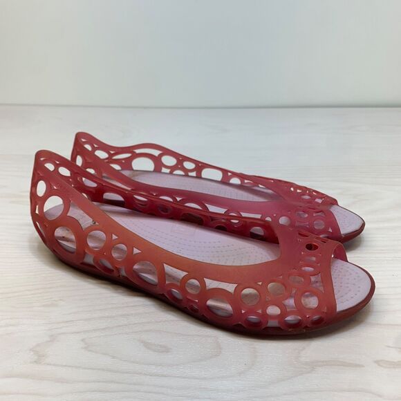Crocs Adrina Flat Shoe Open Toe Circle Cut Out Toe Ballet Pink Jelly Womens 11 - Picture 1 of 9